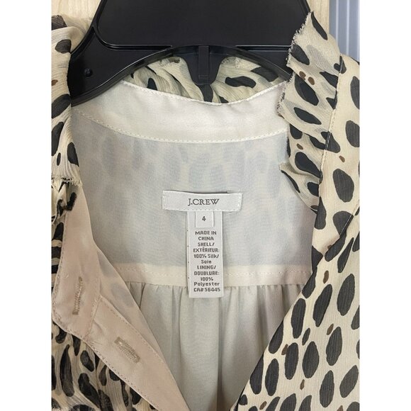 J. Crew 100% Silk Leopard Print Sleeveless Top Sz 4 Ruffle Blouse Career Party - Picture 3 of 5
